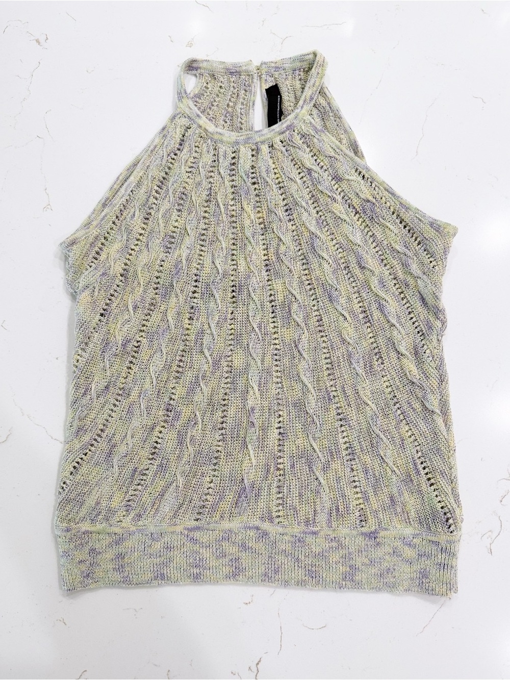 White House Black Market Y2K Pastel Metallic Knit Halter Top